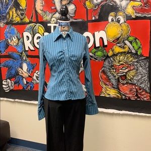 Charlotte Russe teal/white striped work shirt M